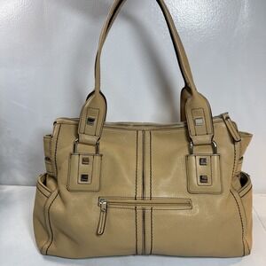 VTG Y2K Pebble Leather Purse Dual Handle Shoulder Bag Tote‎ Camel Tignanello